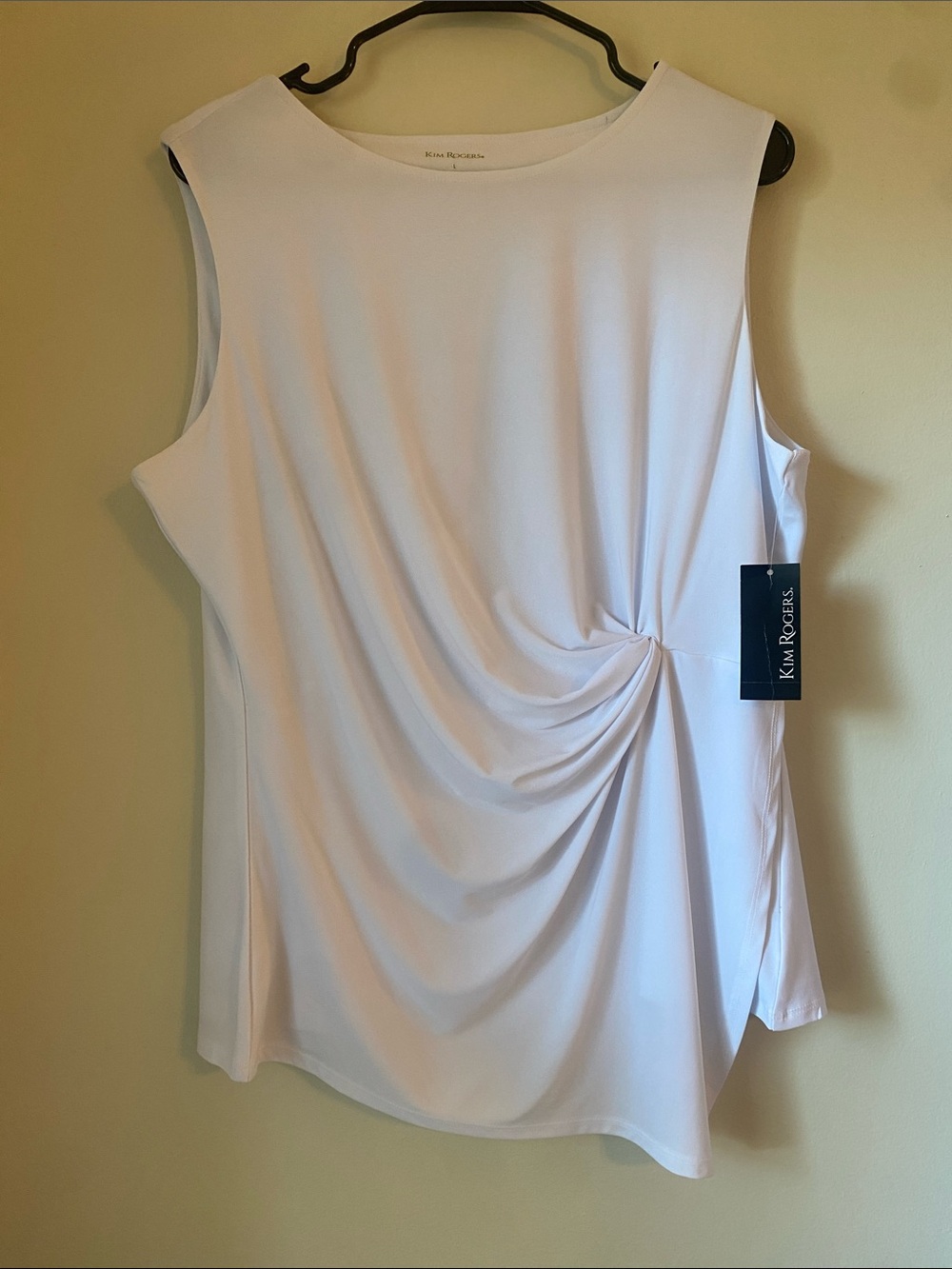 BELK Kim Rogers Ivory Sleeveless Knot Drape Tank Top